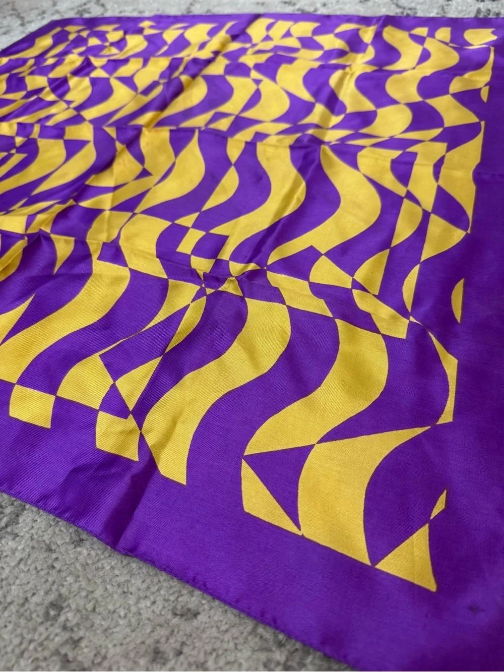 Vintage Purple and Gold Geometric Silk Scarf by The  Hecht Co